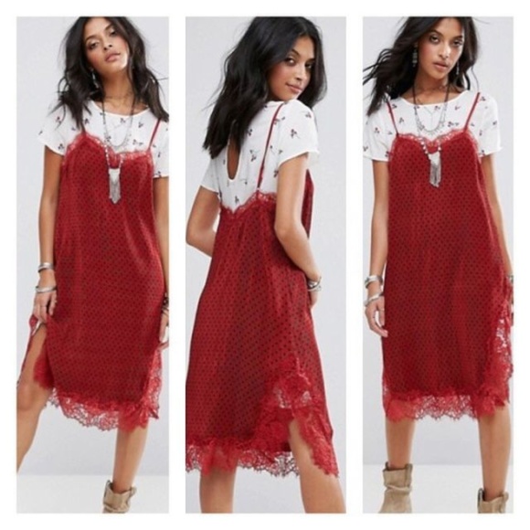 Free People Dresses & Skirts - NWT Free People Red Layered Tee Shirt Slip Dress